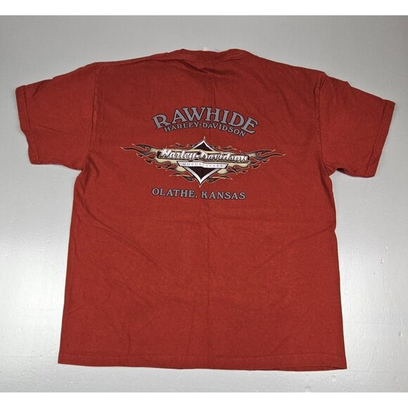 Harley Davidson Mens T-Shirt Lrg. Y2k RawHide Olathe KS. Burgundy. - Picture 2 of 8